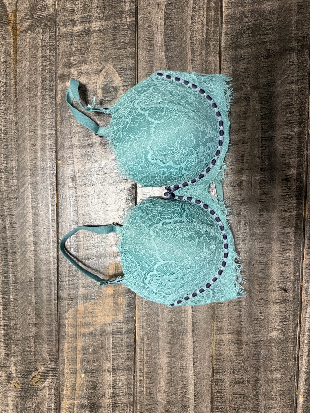 Victoria's Secret Teal Lace Push-Up Bra with Contrast Trim